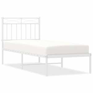 Kovový rám postele bez matrace s čelem bílý 75 x 190 cm - obrázek 2