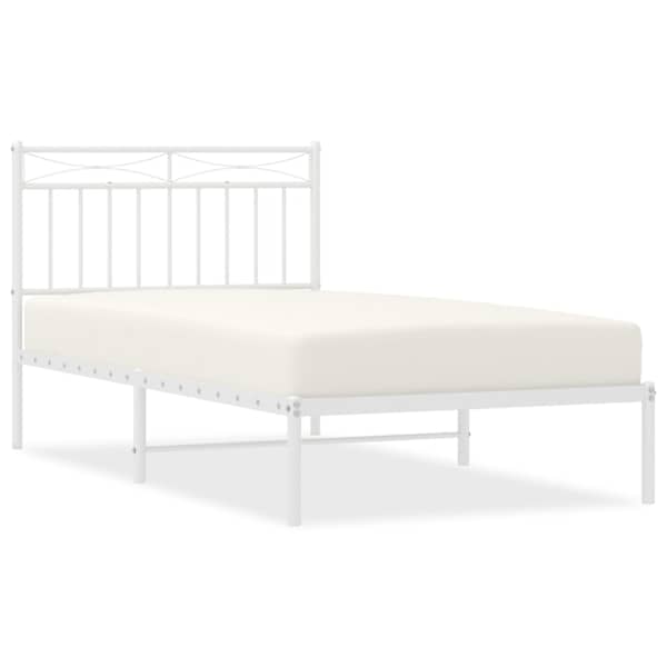 vidaXL metallist voodiraam peatsiga, valge, 100 x 190 cm