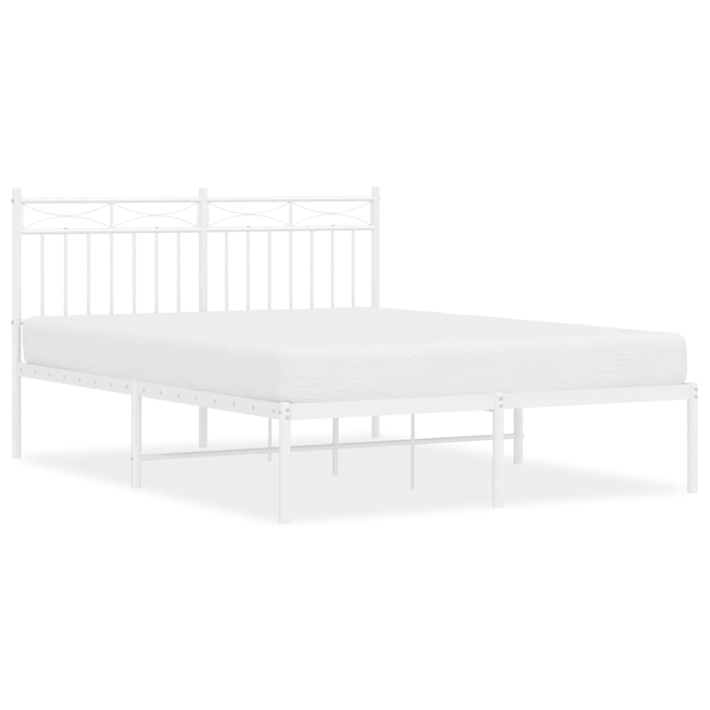 vidaXL Metal Bed Frame without Mattress with Headboard White 53.1"x74.8"