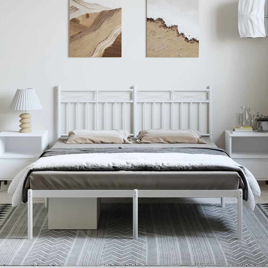 vidaXL Bedframe met hoofdbord metaal wit 150x200 cm afbeelding