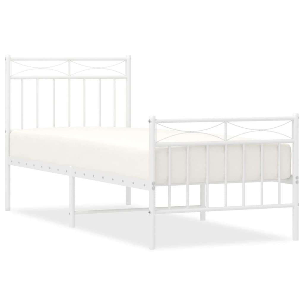 vidaXL Kovový rám postele s hlavovým a nožním čelem bílý 80 x 200 cm