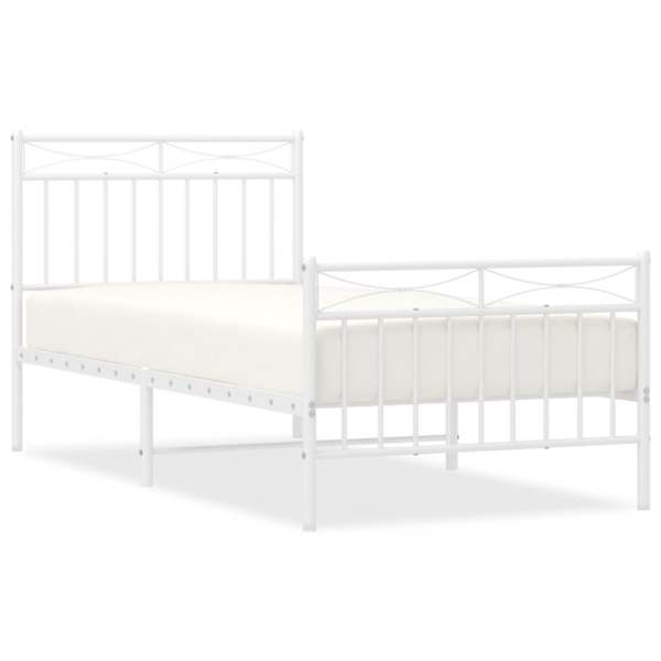 vidaXL metallist voodiraam peatsi ja jalutsiga, valge, 90 x 190 cm