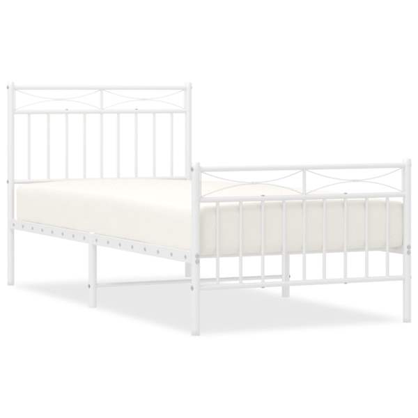 vidaXL metallist voodiraam peatsi ja jalutsiga, valge, 90 x 200 cm