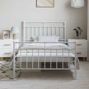 vidaXL Cadre de lit m&eacute;tal sans matelas et pied de lit blanc 100x190 cm