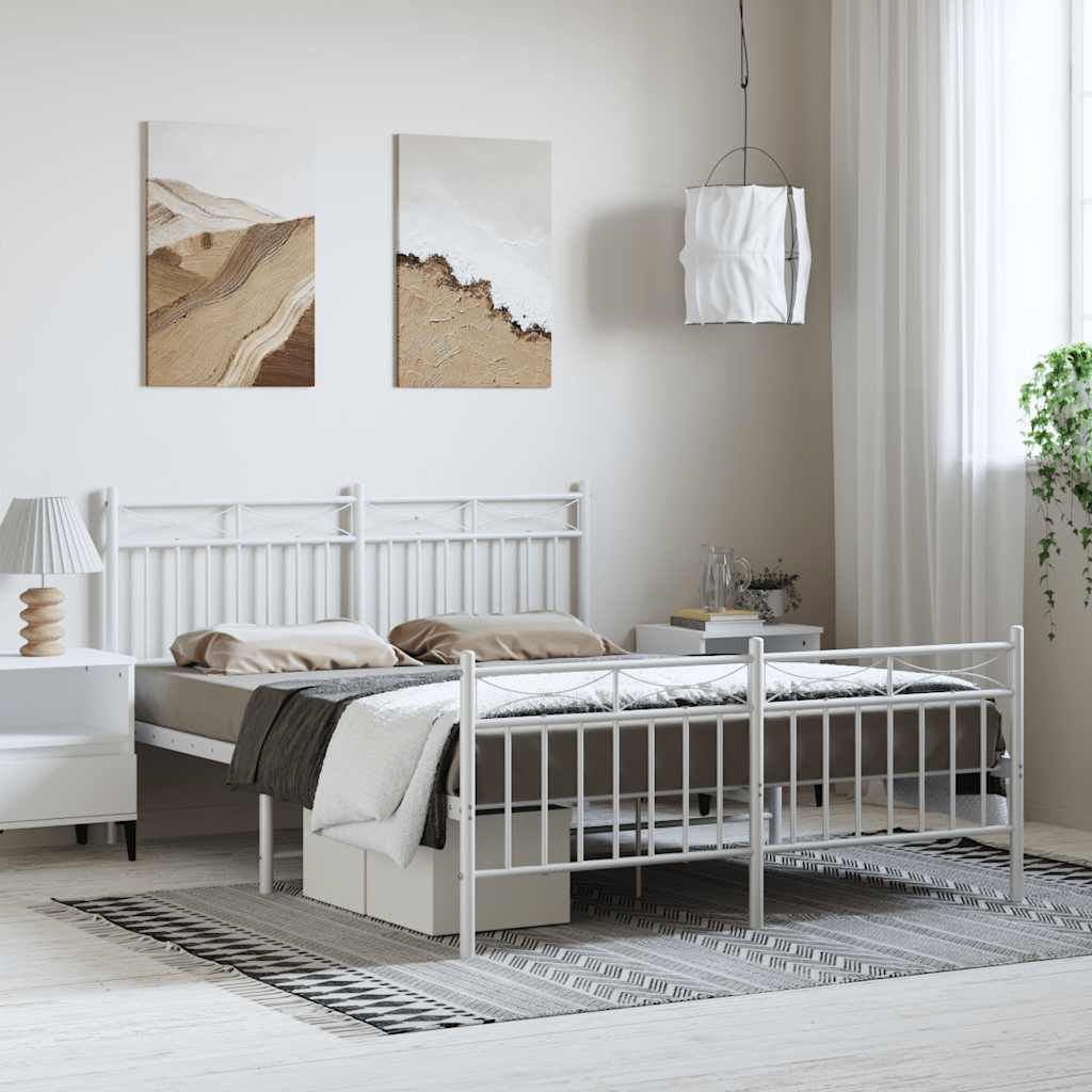vidaXL Bettgestell mit Kopf- und Fußteil Metall Weiß 135x190 cm