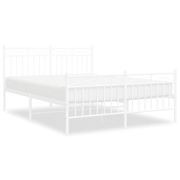 vidaXL metallist voodiraam peatsi ja jalutsiga, valge, 140 x 190 cm