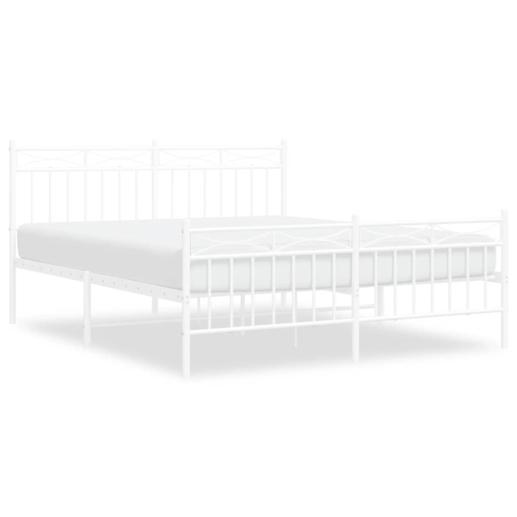vidaXL Kovový rám postele s hlavovým a nožním čelem bílý 150 x 200 cm