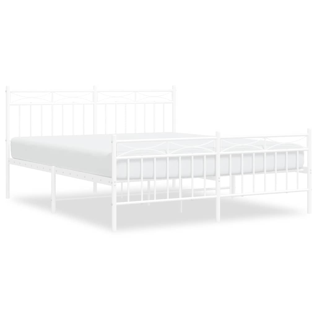 vidaXL Kovový rám postele s hlavovým a nožním čelem bílý 150 x 200 cm