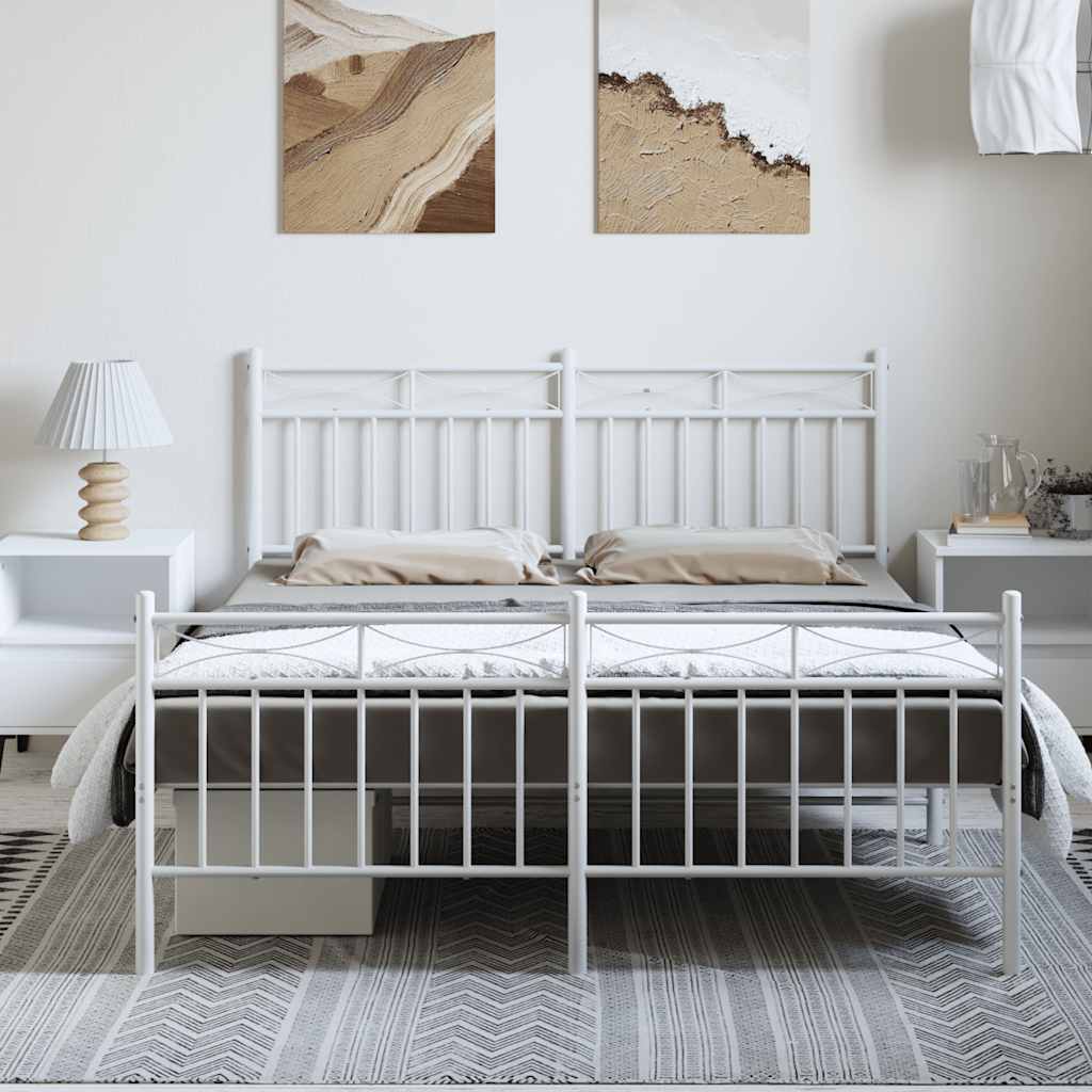 vidaXL Bedframe met hoofd- en voeteneinde metaal wit 150x200 cm afbeelding