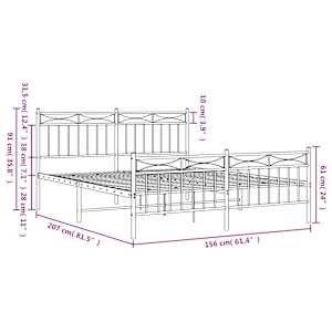 Kovový rám postele s hlavovým a nožním čelem bílý 150 x 200 cm - obrázek 10
