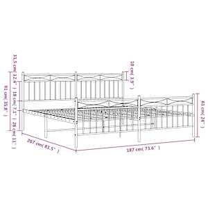 Kovový rám postele s hlavovým a nožním čelem bílý 180 x 200 cm - obrázek 9