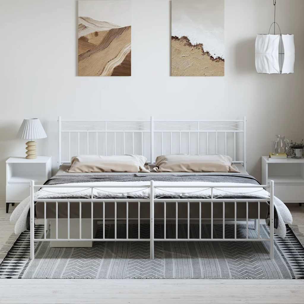 vidaXL Bedframe met hoofd- en voeteneinde metaal wit 183x213 cm afbeelding