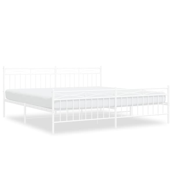 vidaXL metallist voodiraam peatsi ja jalutsiga, valge, 193x203 cm