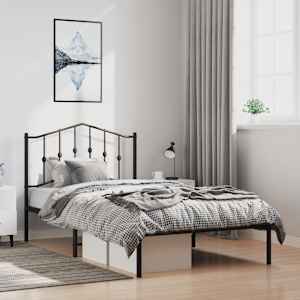 Kovový rám postele s čelem černý 100 x 190 cm - obrázek 1