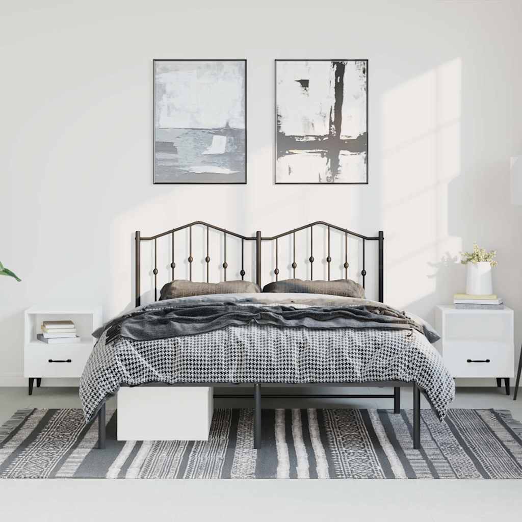 vidaXL Bedframe met hoofdbord metaal zwart 150x200 cm, foto 2