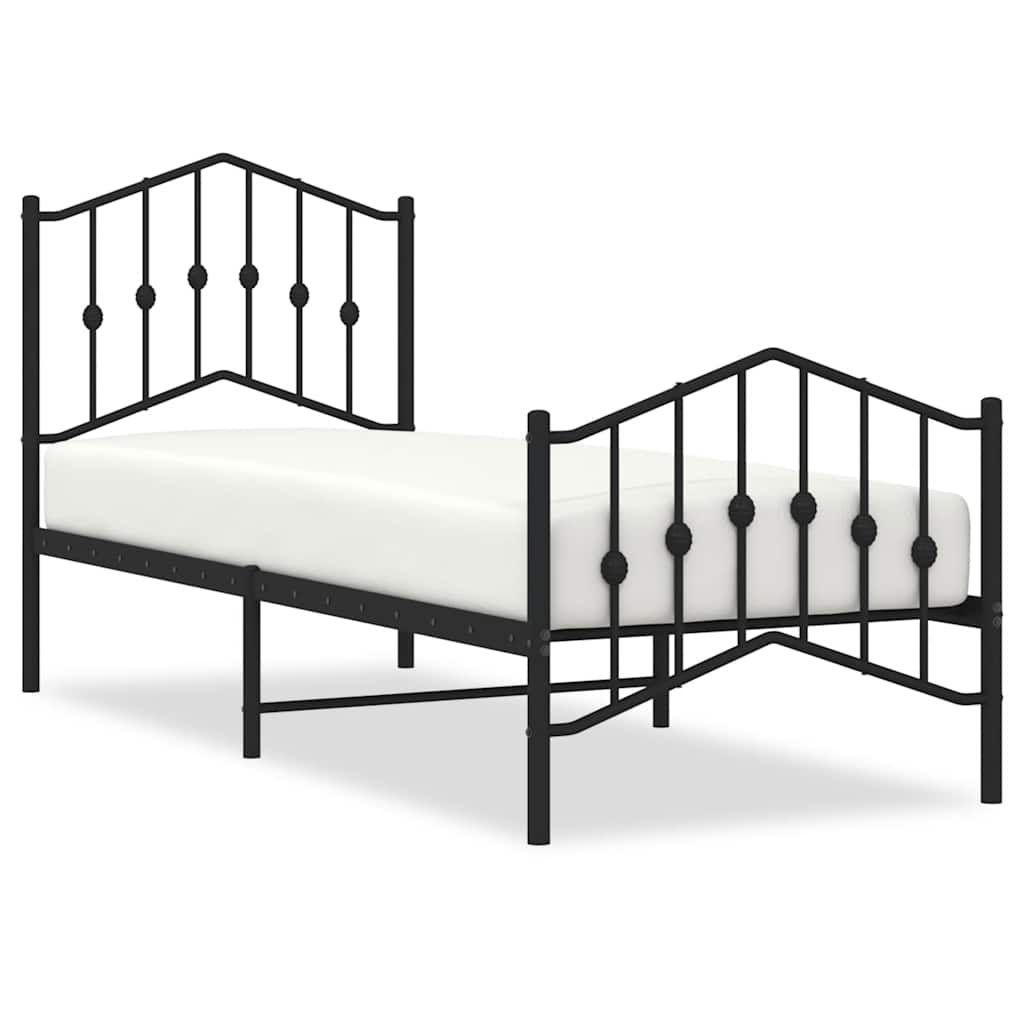 vidaXL Kovový rám postele s hlavovým a nožním čelem černý 75 x 190 cm