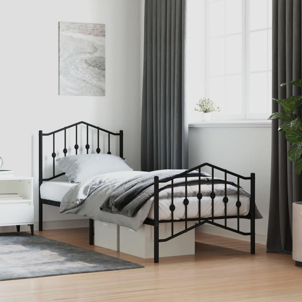 vidaXL Cadru pat metalic cu tăblii de cap/picioare  negru, 80x200 cm