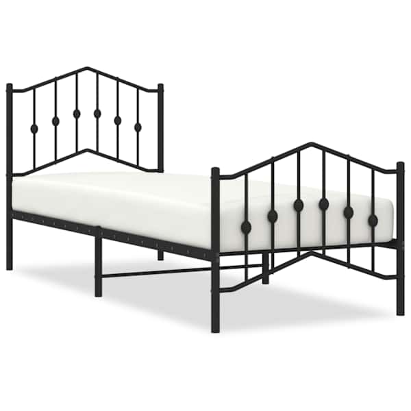 vidaXL metallist voodiraam peatsi ja jalutsiga,&nbsp;must, 90 x 190 cm
