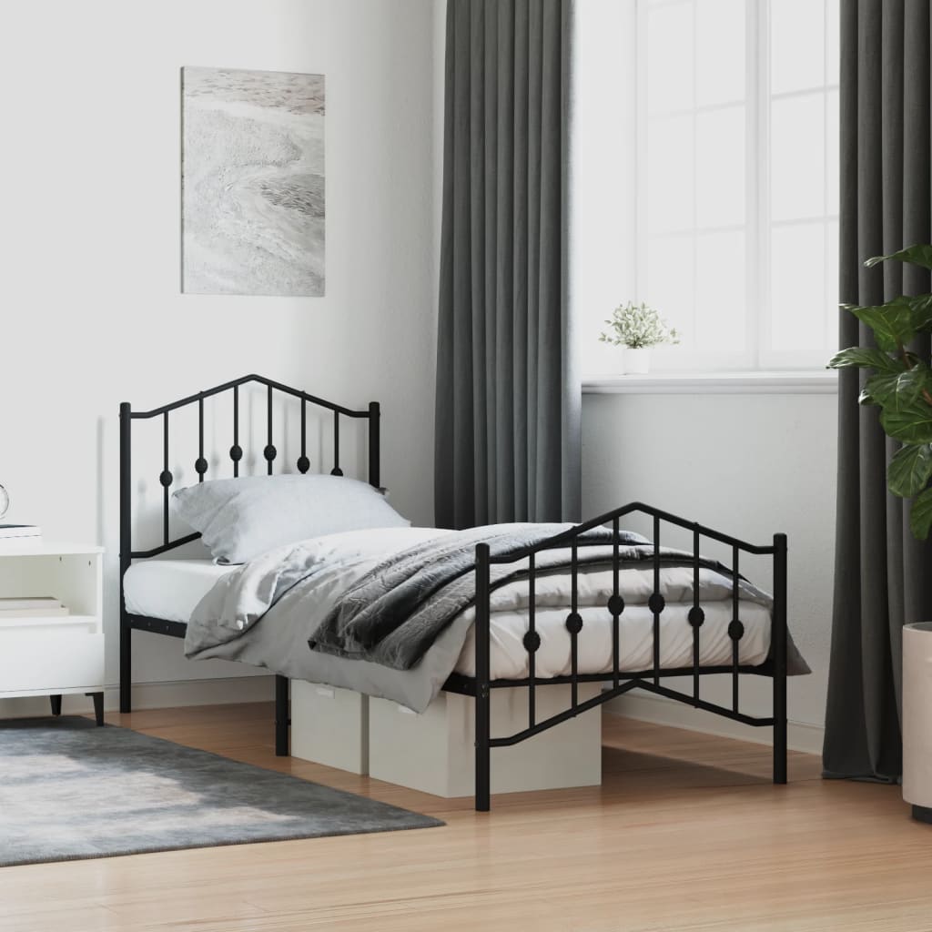 vidaXL Cadru pat metalic cu tăblii de cap/picioare  negru, 90x190 cm