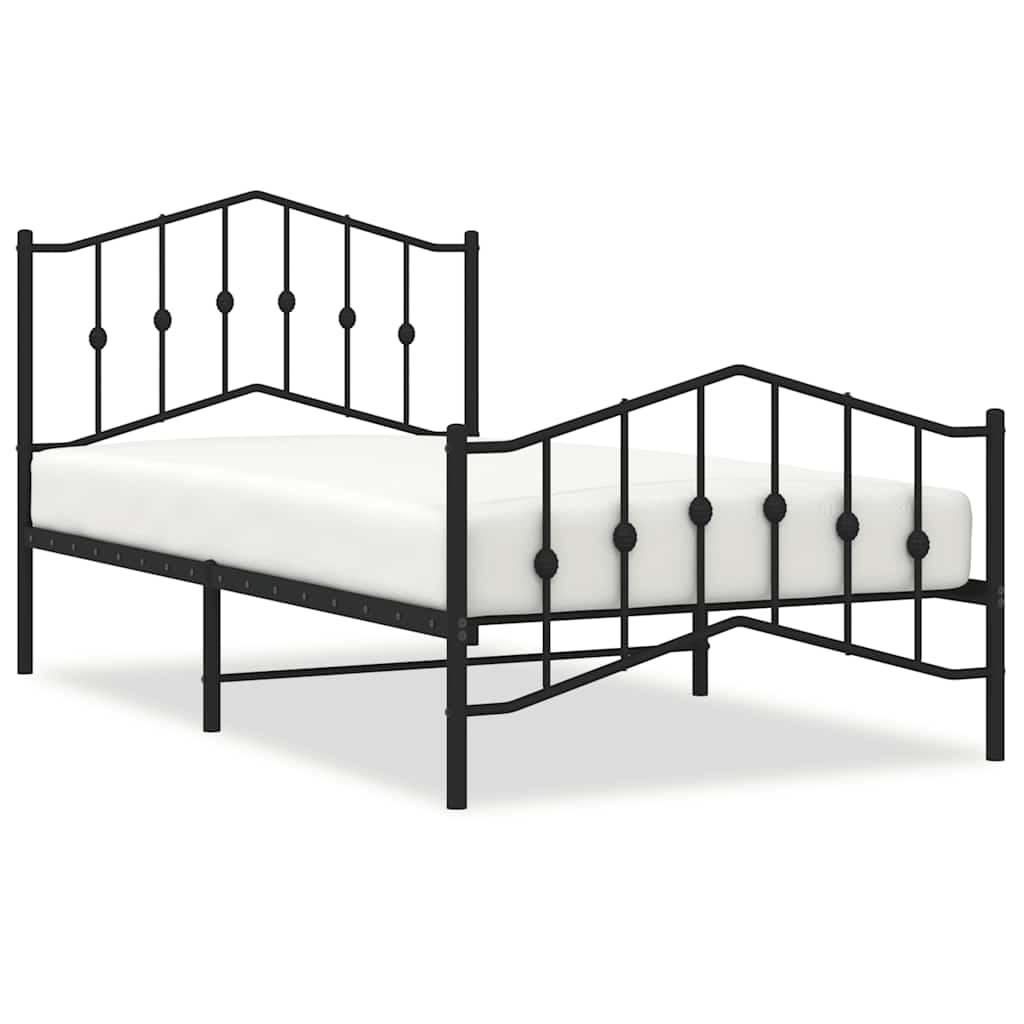 E-shop vidaXL Kovový rám postele so zadným a predným čelom čierny 100x190 cm