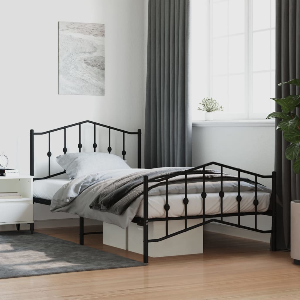 vidaXL Cadru pat metalic cu tăblii de cap/picioare,  negru, 107x203 cm