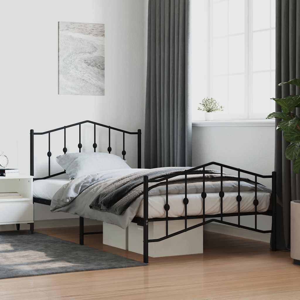 vidaXL Metallinen sängynrunko päädyillä musta 107x203 cm