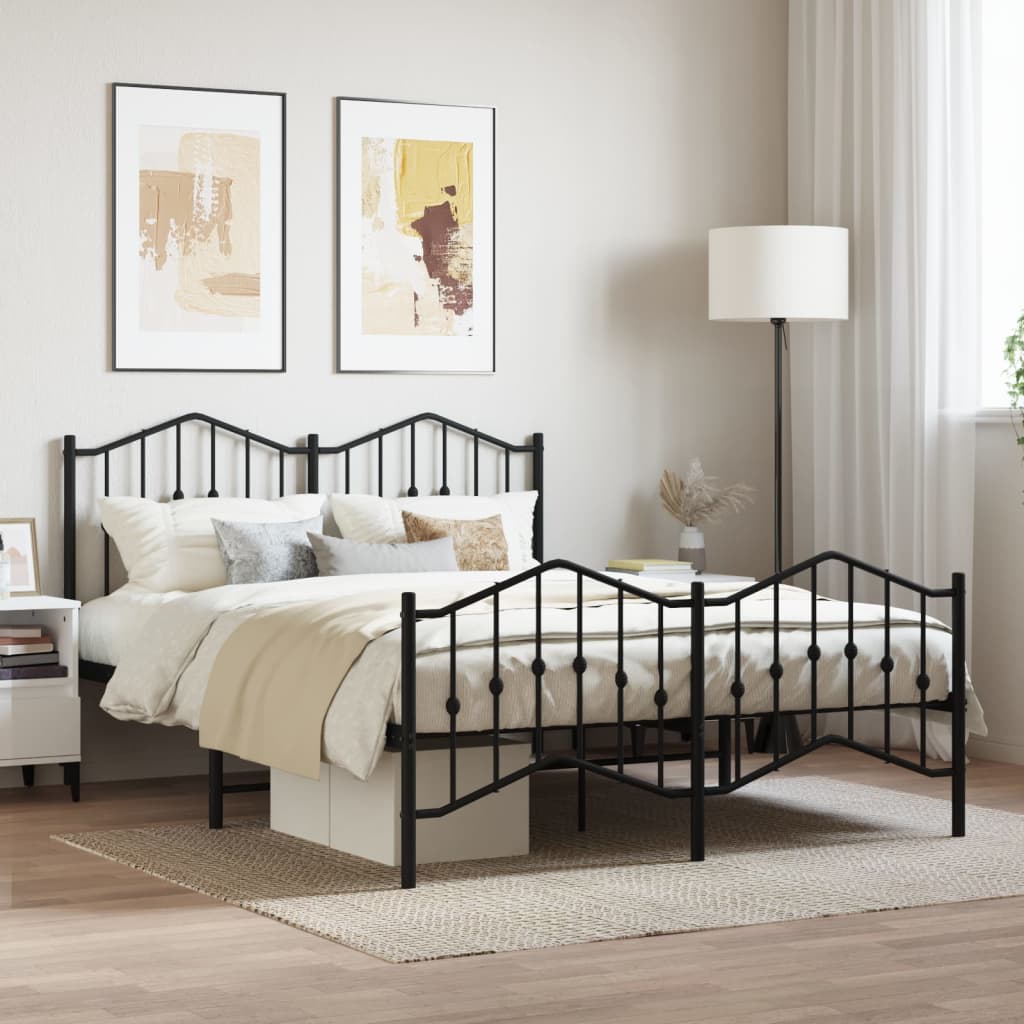 vidaXL Cadru pat metalic cu tăblie de cap/picioare , negru, 135x190 cm
