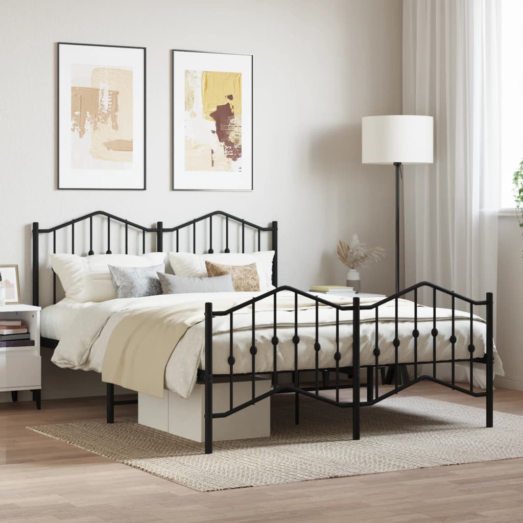 vidaXL Cadru pat metalic cu tăblie de cap/picioare , negru, 150x200 cm