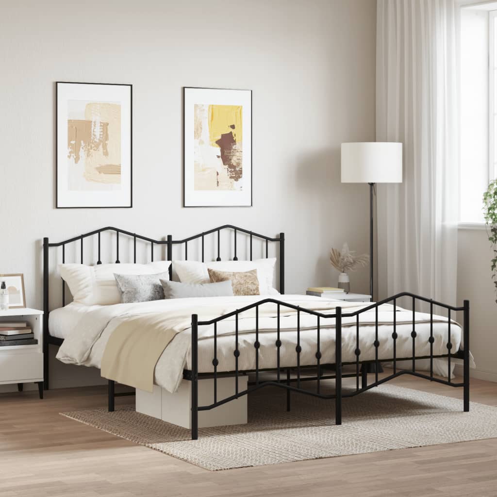 vidaXL Cadru pat metalic cu tăblie de cap/picioare , negru, 160x200 cm