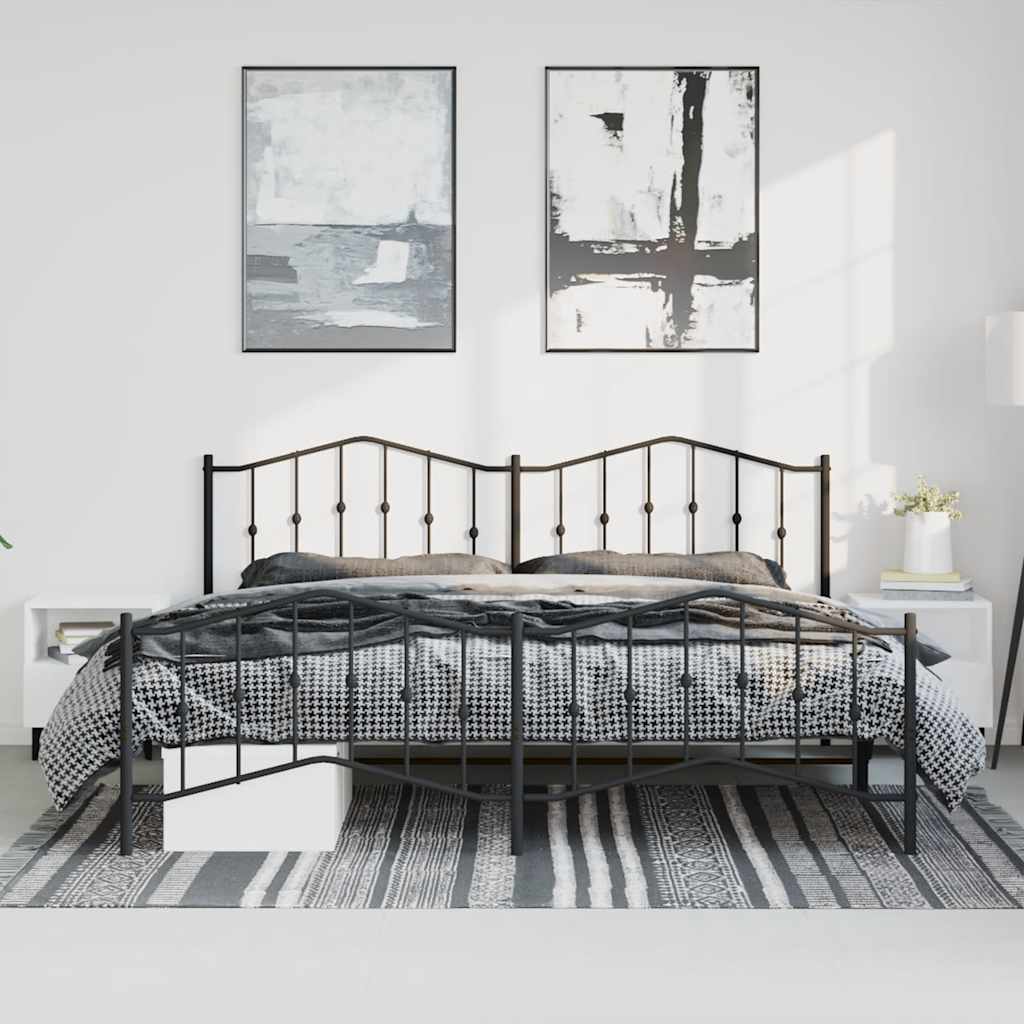 vidaXL Bedframe met hoofd- en voeteneinde metaal zwart 193x203 cm afbeelding