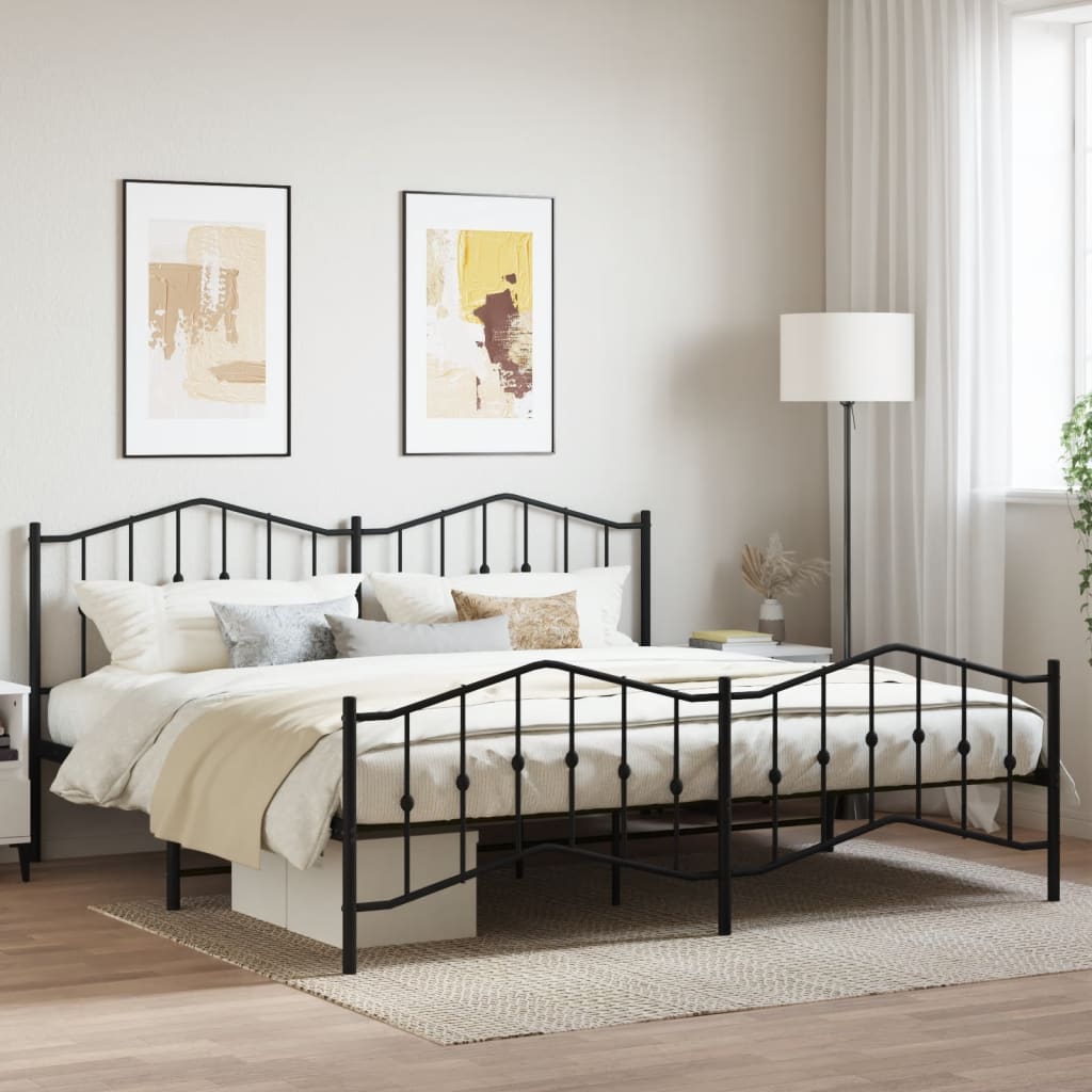 vidaXL Cadru pat metalic cu tăblii de cap/picioare , negru, 193x203 cm