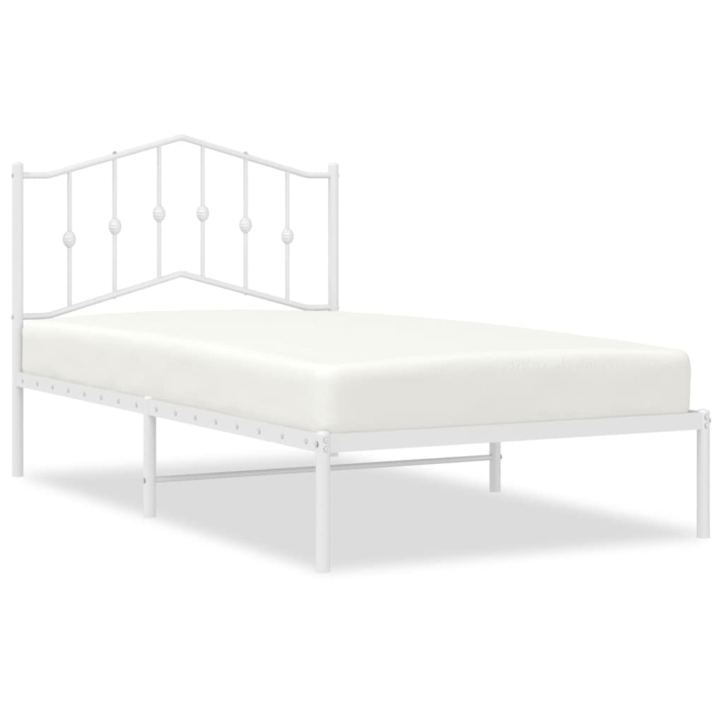 vidaXL Metal Bed Frame without Mattress with Headboard White 39.4"x74.8"