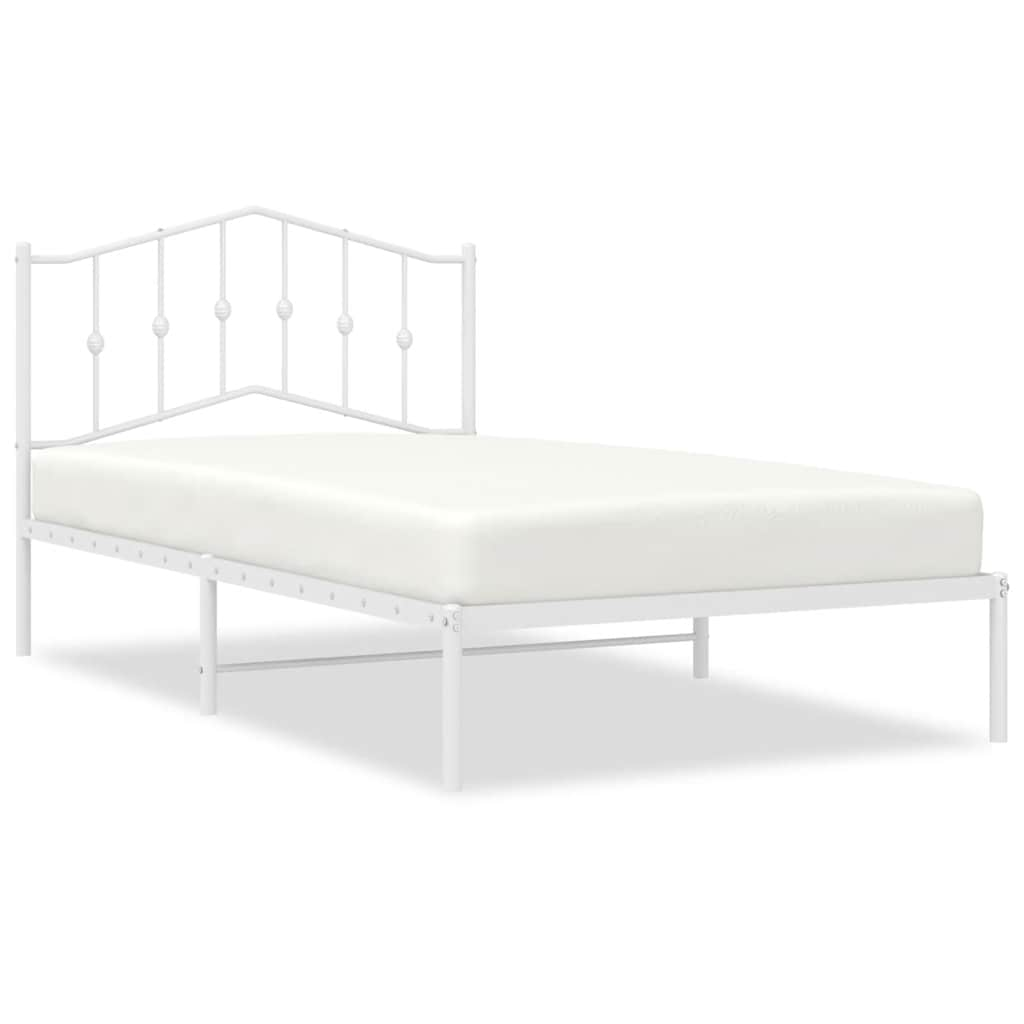 vidaXL Metal Bed Frame without Mattress with Headboard White 39.4"x78.7"