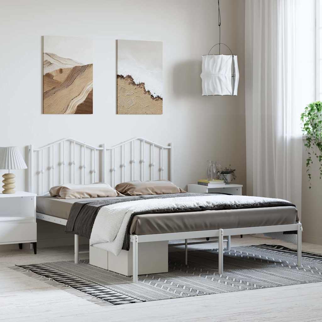 Sengeramme Med Sengegavl Metal - Hvid / med hovedgærde / 150 x 200 cm