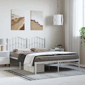Kovinski posteljni okvir z vzglavjem bel 150x200 cm