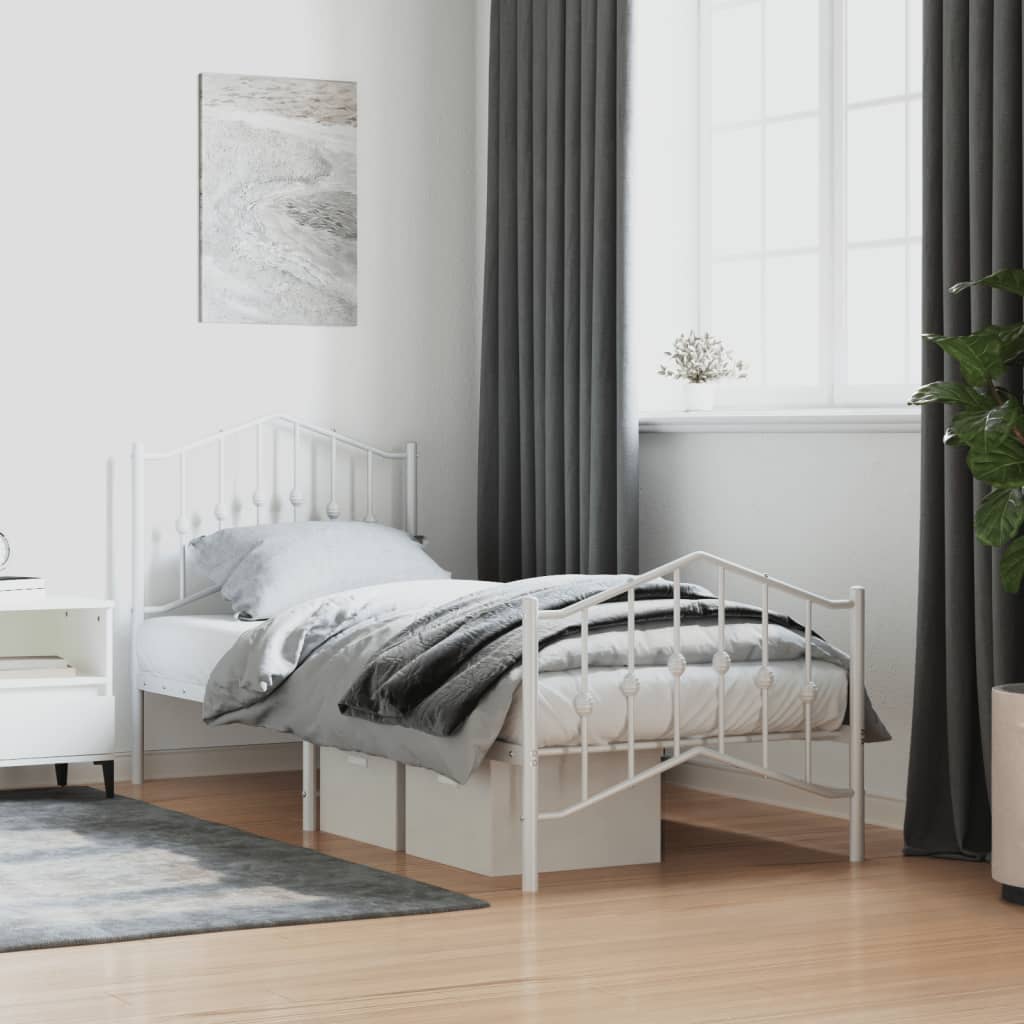 vidaXL Cadru de pat metalic cu tăblie de cap/picioare , alb, 90x190 cm
