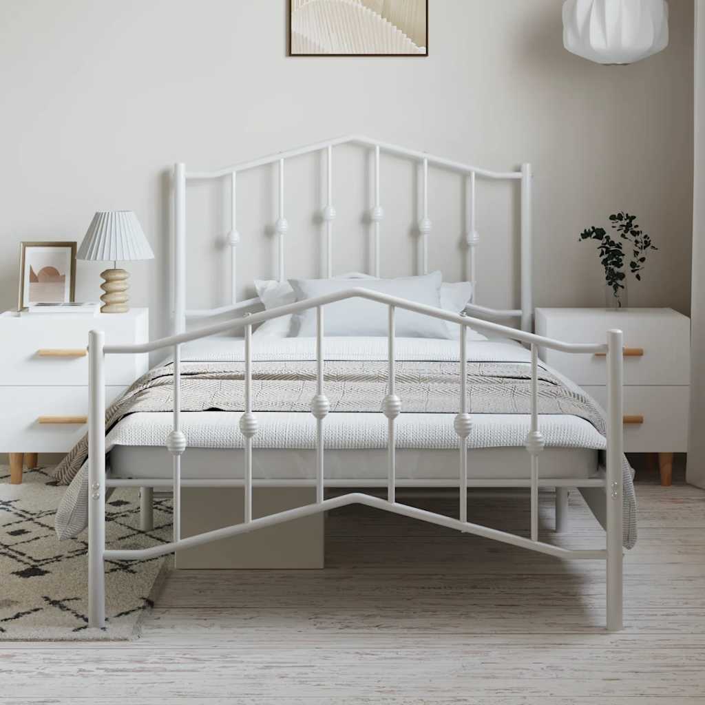 vidaXL Bedframe met hoofd- en voeteneinde metaal wit 100x190 cm afbeelding