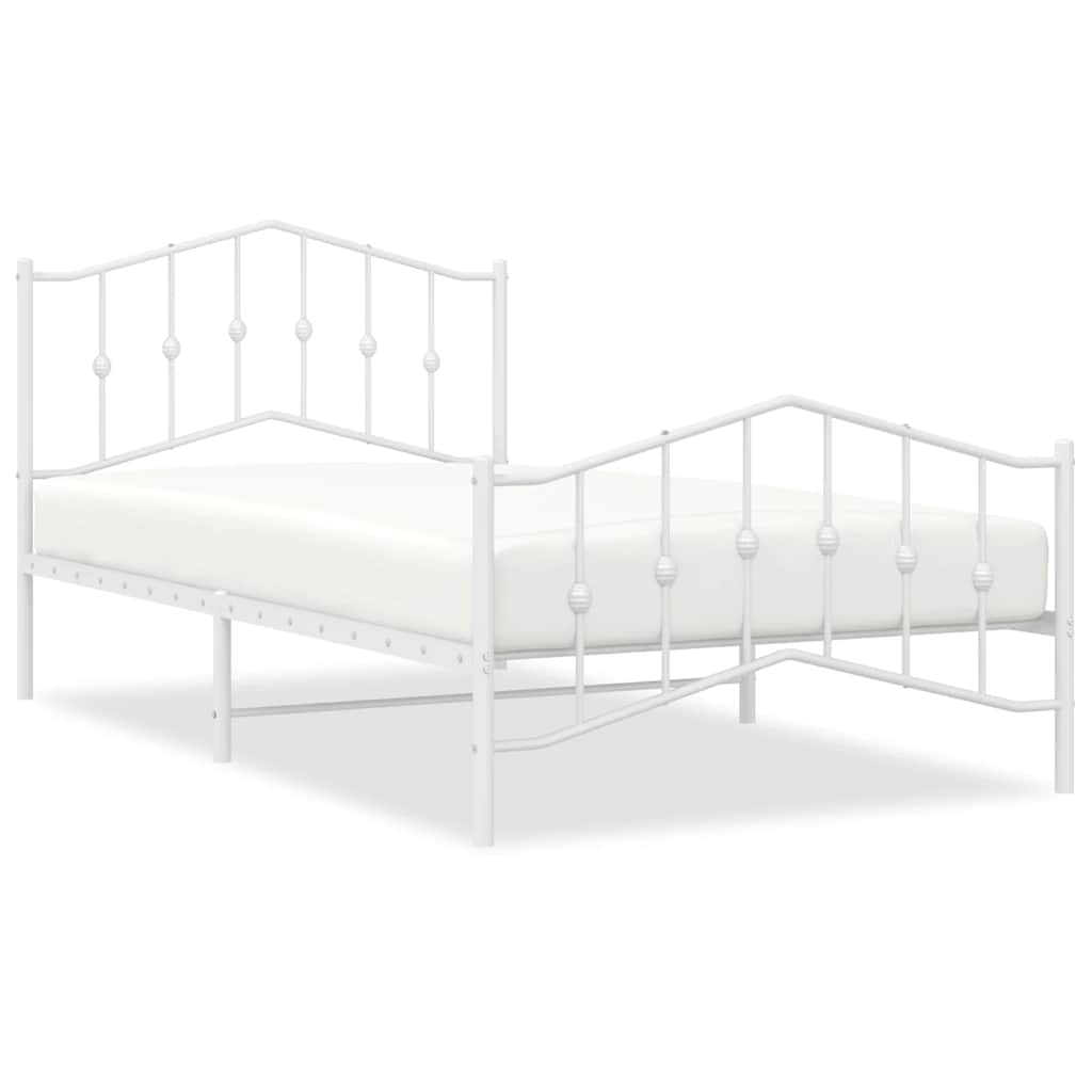 vidaXL Kovový rám postele s hlavovým a nožním čelem bílý 100 x 200 cm