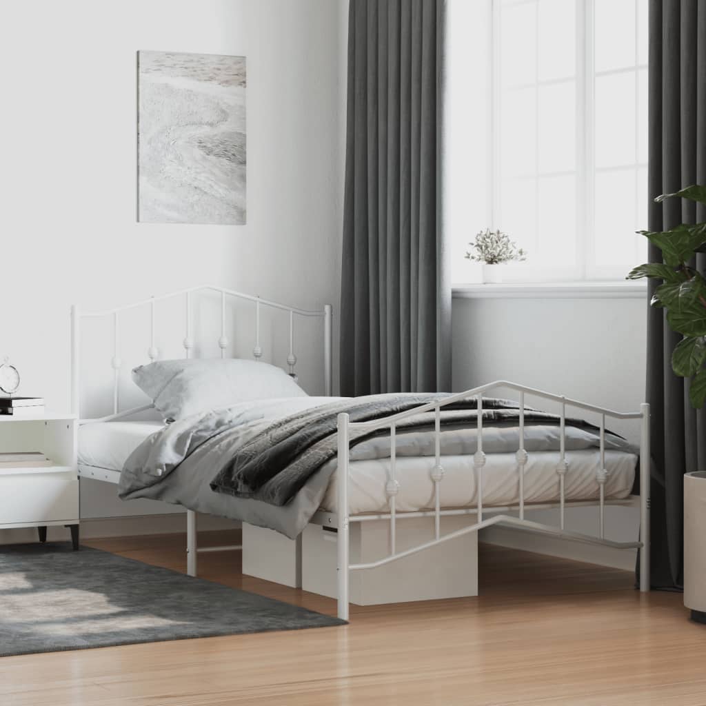 vidaXL Cadru de pat metalic cu tăblie de cap/picioare  alb, 100x200 cm