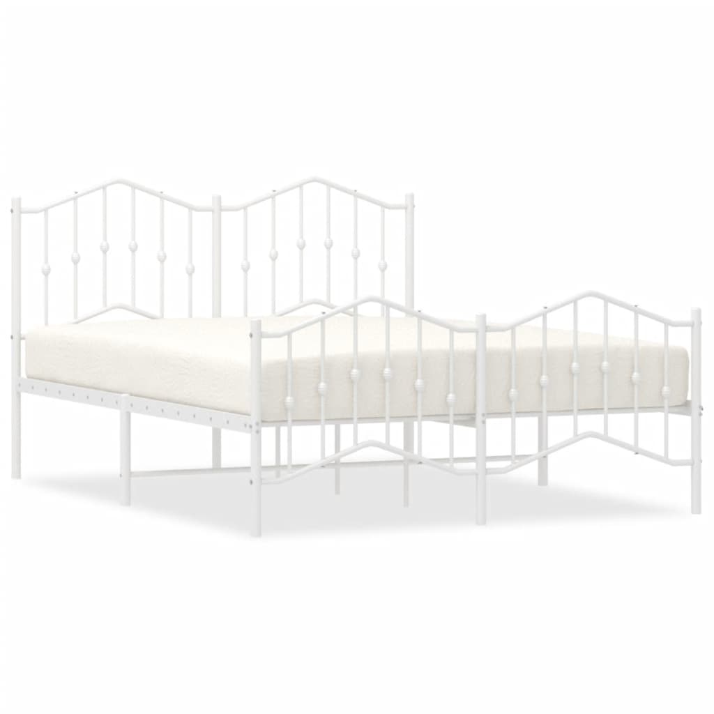 vidaXL Metal Bed Frame without Mattress with FootboardÂ White 53.1"x74.8"