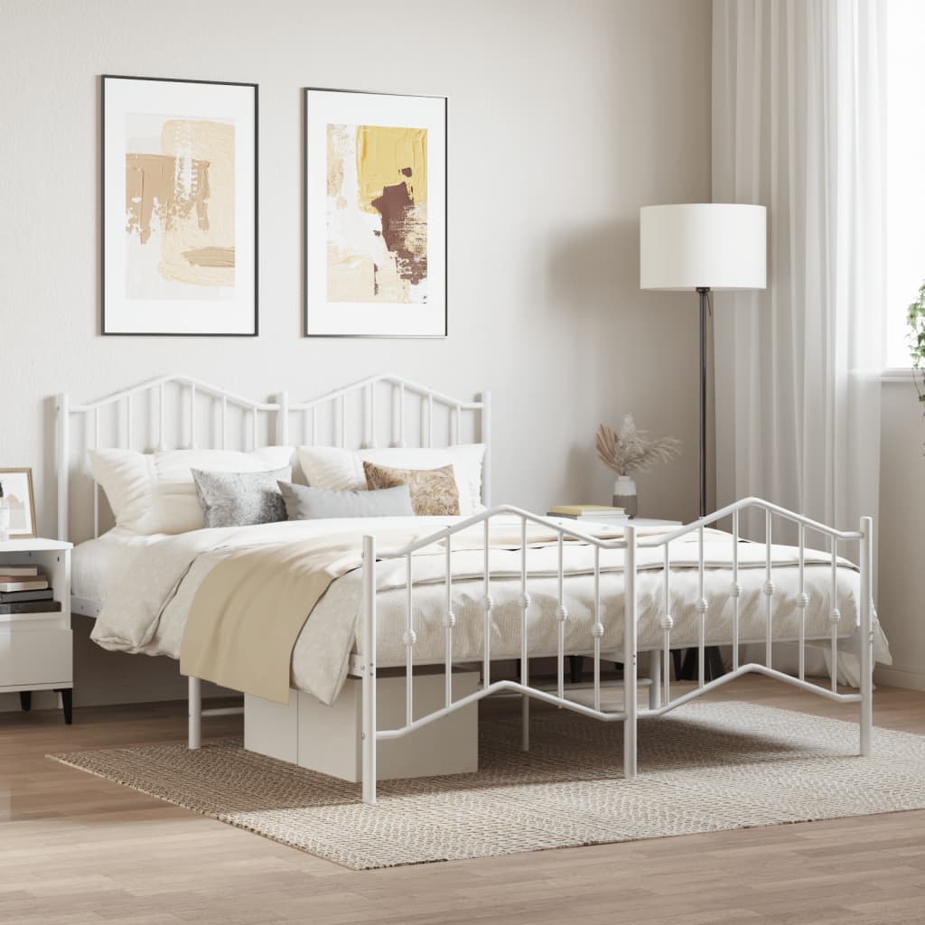 vidaXL Cadru pat metalic cu tăblie de cap/picioare , alb, 135x190 cm