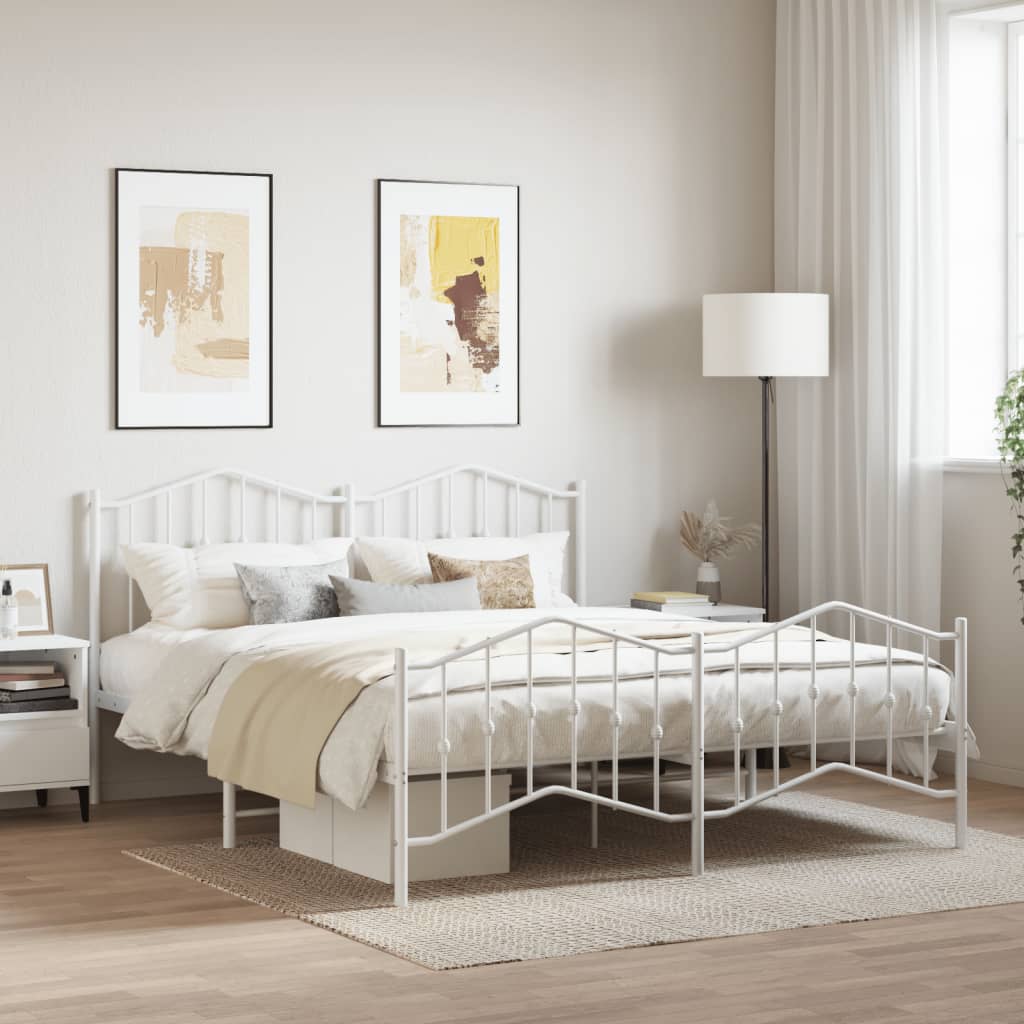 vidaXL Cadru pat metalic cu tăblie de cap/picioare , alb, 180x200 cm