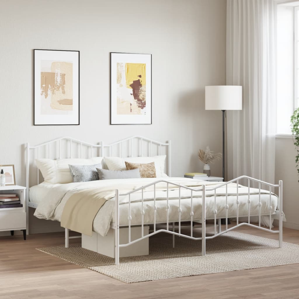 vidaXL Cadru pat metalic cu tăblie de cap/picioare , alb, 183x213 cm