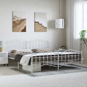 Kovinski posteljni okvir z vzglavjem in vznožjem bel 183x213 cm