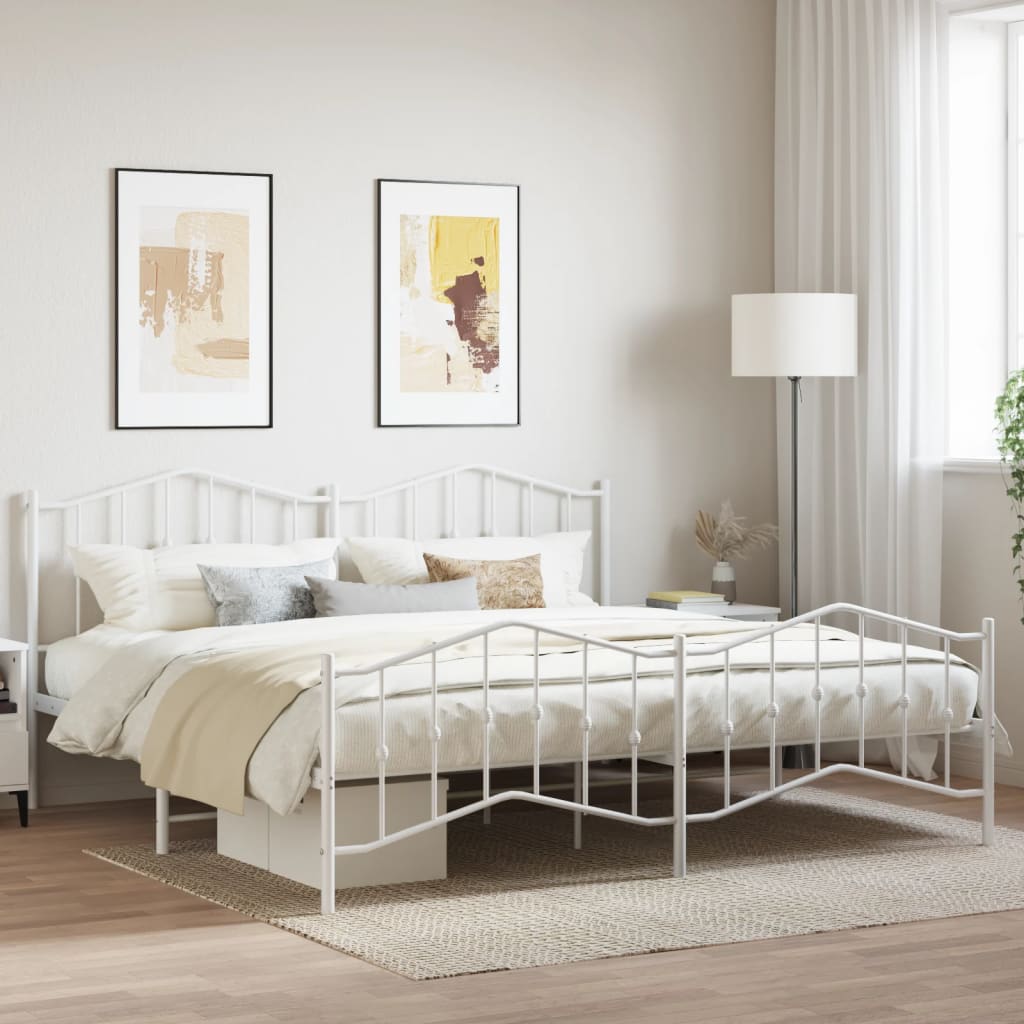 vidaXL Cadru pat metalic cu tăblie de cap/picioare , alb, 200x200 cm