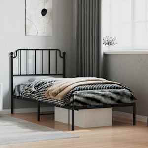Kovinski posteljni okvir z vzglavjem črn 90x200 cm