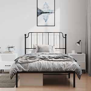 vidaXL Cadre de lit m&eacute;tal sans matelas avec t&ecirc;te de lit noir 100x190cm