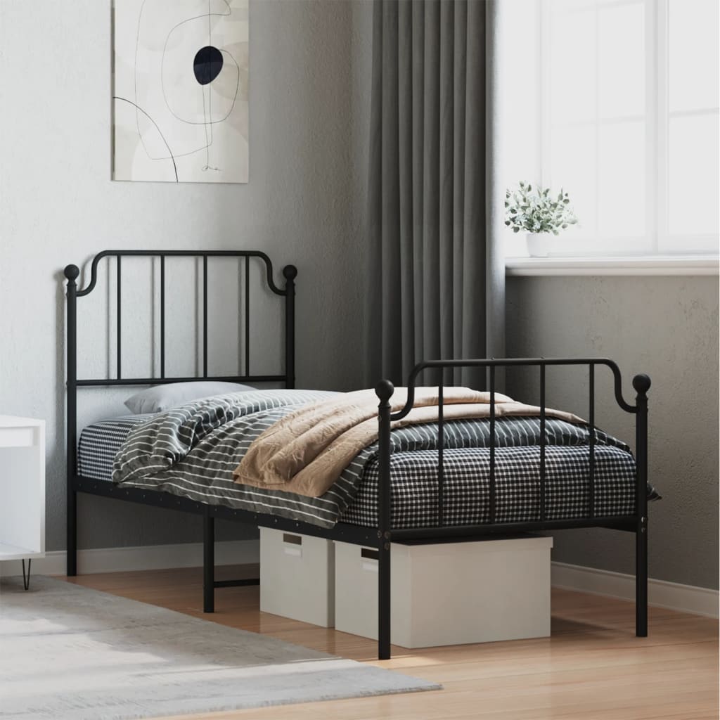 vidaXL Bettgestell mit Kopf- und Fußteil Metall Schwarz 75x190 cm