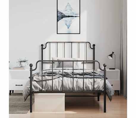 vidaXL Bettgestell mit Kopf- und Fu&szlig;teil Metall Schwarz 100x190 cm