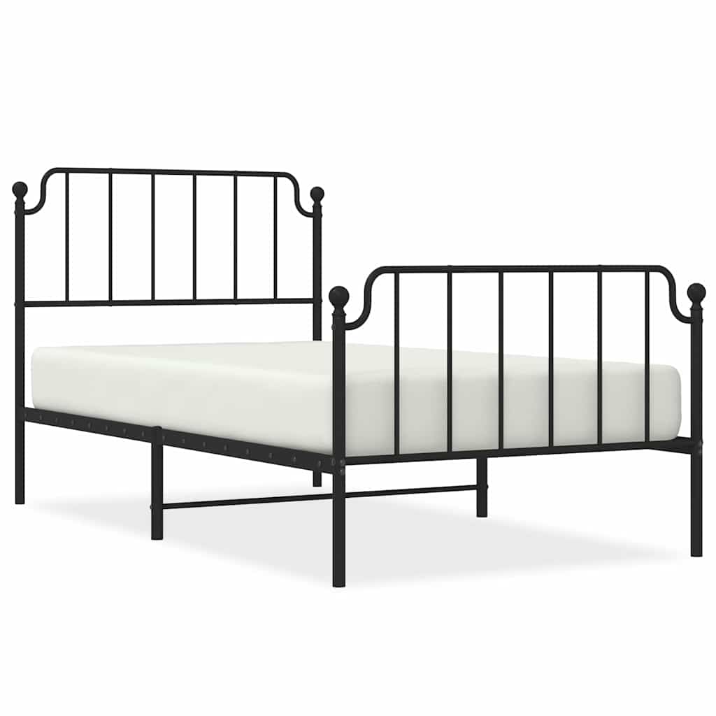 vidaXL Kovový rám postele s hlavovým a nožním čelem černý 100 x 200 cm